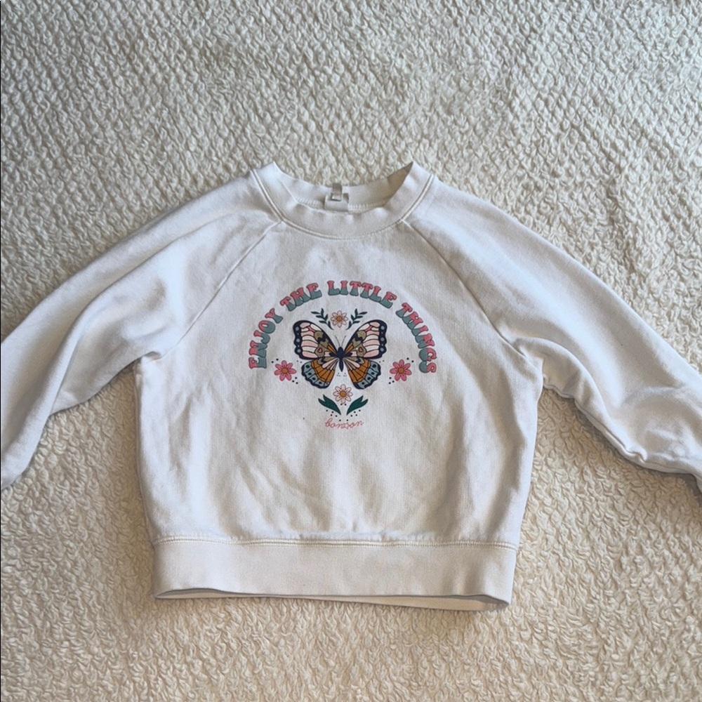 BONTON White Sweatshirt with Butterfly Design